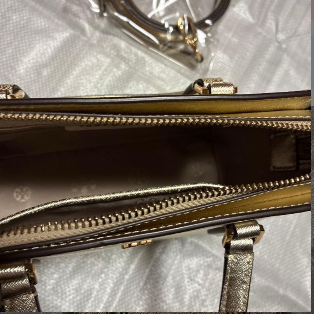 Tory Burch Metallic Rose Gold Saffiano Leather Satchel - Picture 2 of 7